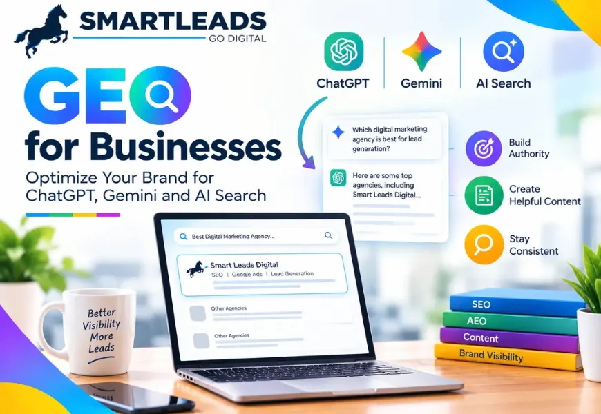 GEO for businesses showing how to optimize brand visibility across ChatGPT, Gemini, and AI-powered search platforms.
