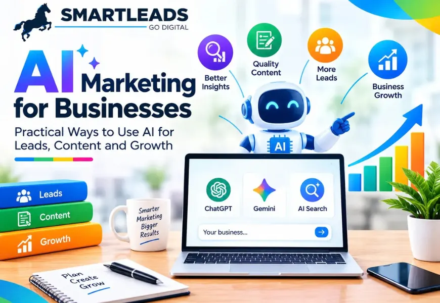 AI marketing for businesses using artificial intelligence to generate leads, create content, and support business growth.